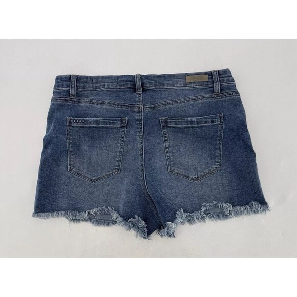 Blank NYC The Lenox High Rise Blue Denim Shorts Distressed Raw Hem Size 32 Boho - Picture 2 of 8